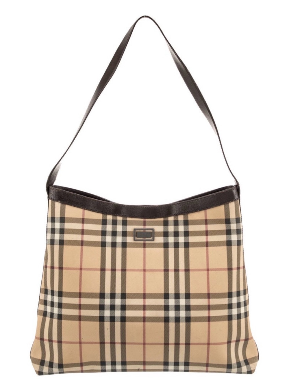 Burberry Beige Plaid Shoulder Bag with Brown Trim Vintage Y2K